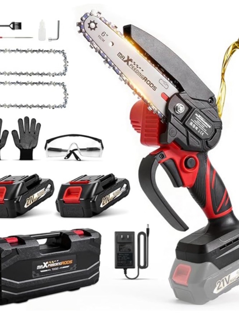 maXpeedingrods Cordless Mini Chainsaw 2 Battery 6-Inch Handheld